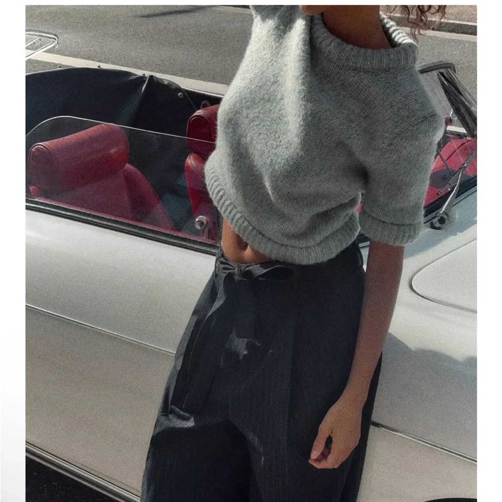 Zara NWT light blue short sleeve knit sweater top - Picture 5 of 7